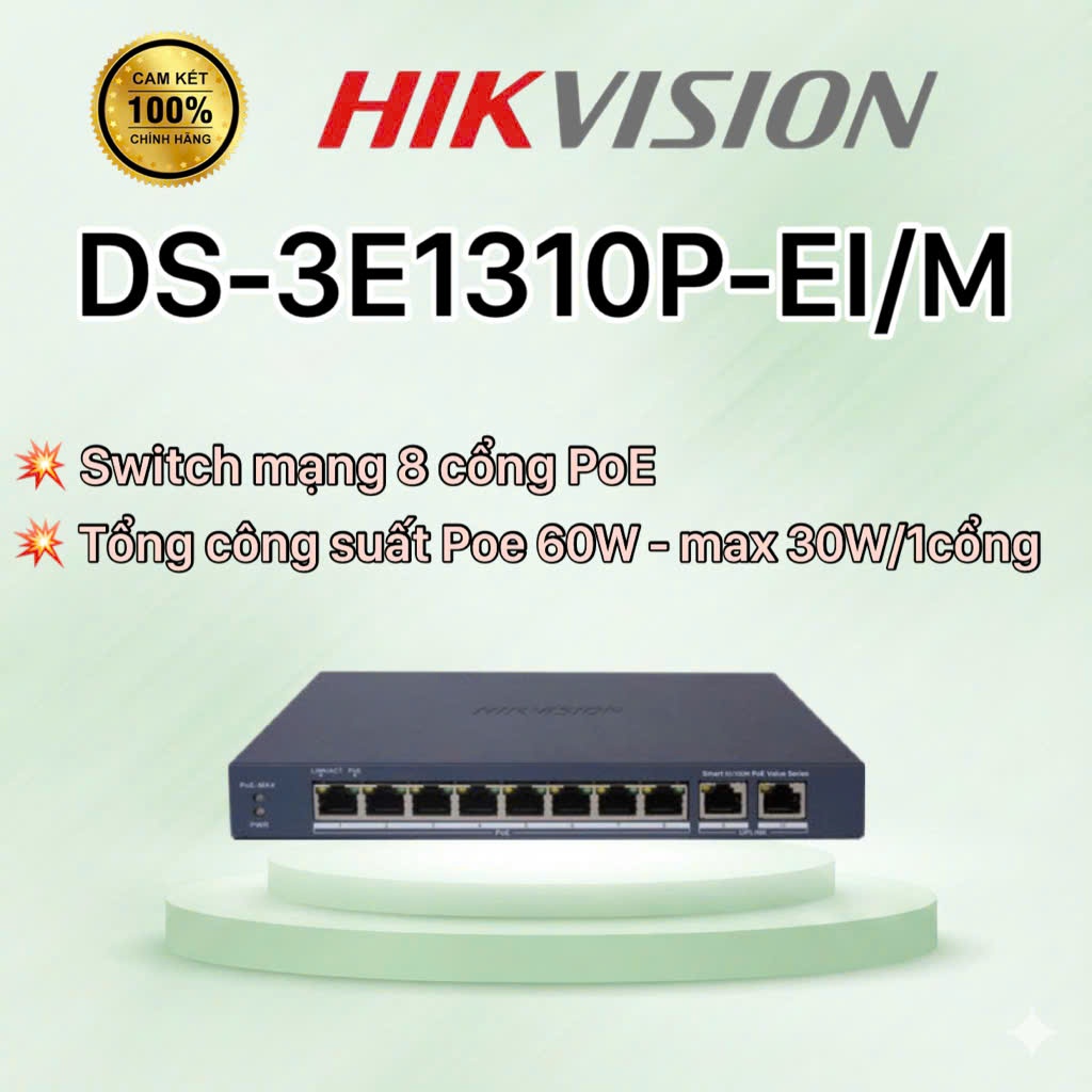 Switch PoE 8 cổng HIKVISION DS-3E1310P-EI/M