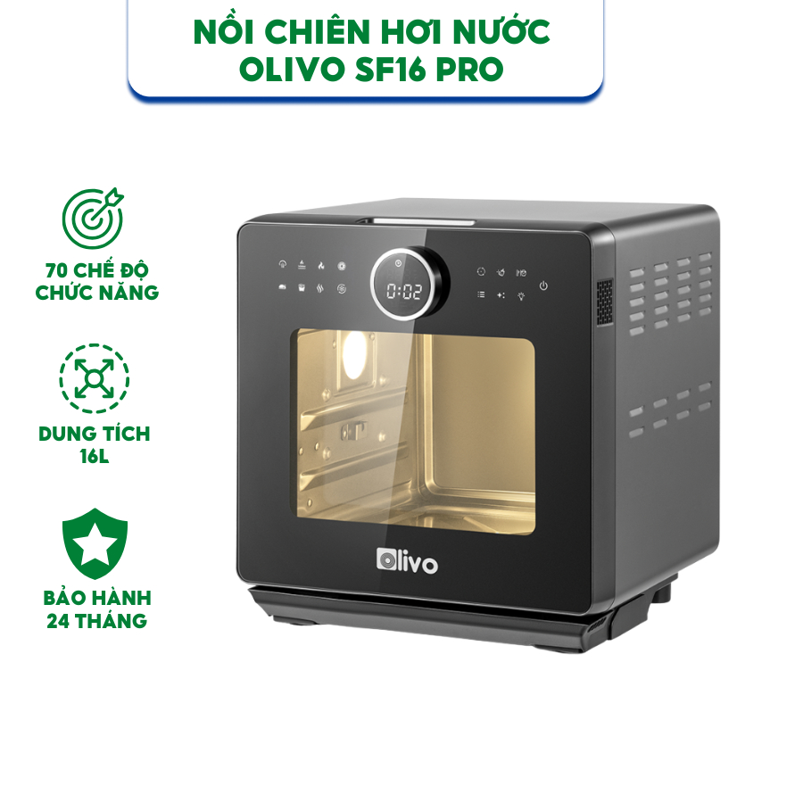 (Bản Mới ) Nồi Chiên Hơi Nước 16L OLIVO SF16 Pro - Màn Hình OLED Hiện Đại , 70 Chế Độ Cài Sẵn