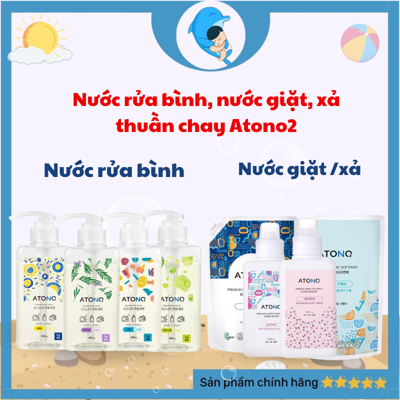 Nước giặt, nước xả,nước rửa bình sữa thuần chay Atono2 có thành phần 100% thiên nhiên an toàn cho trẻ từ sơ sinh MECAHEO