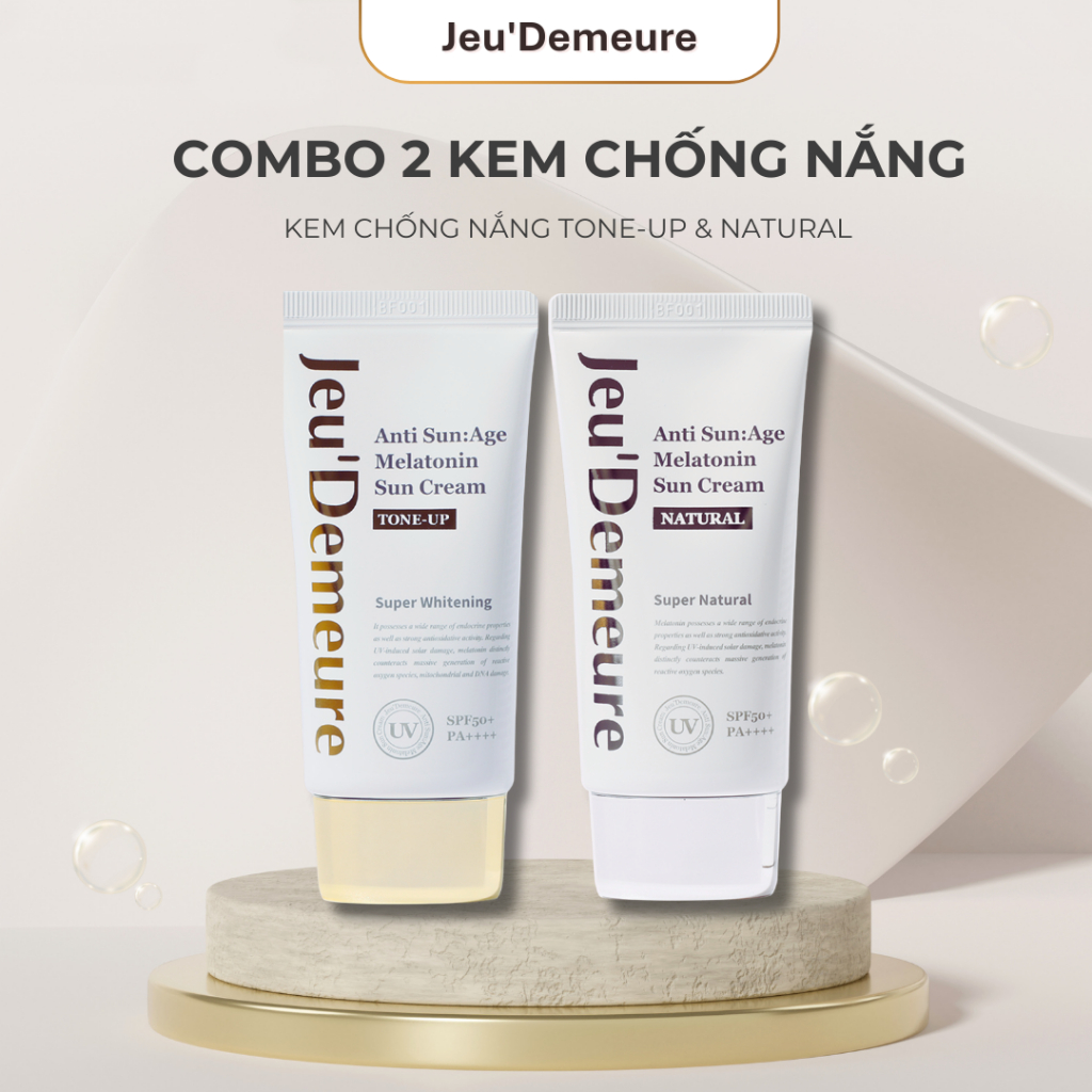 Combo 2 Kem Chống Nắng Thường và Nâng Tông Kiềm Dầu, Dưỡng Ẩm, Bảo Vệ Da Jeu'demeure SPF50+