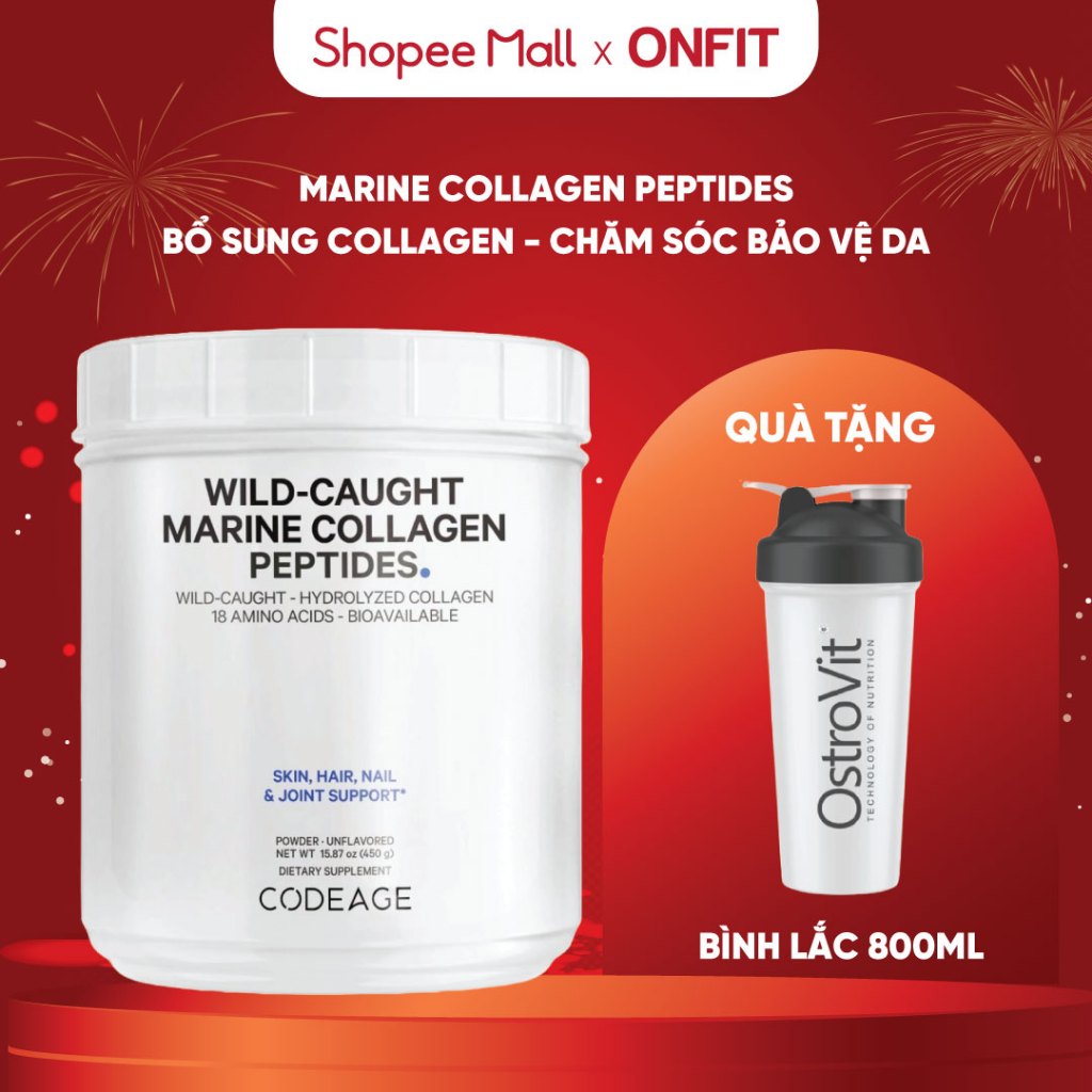 Codeage Bột Collagen Wild Caught Marine Collagen Peptides (450g) Bổ Sung Collagen và 18 Loại Amino A