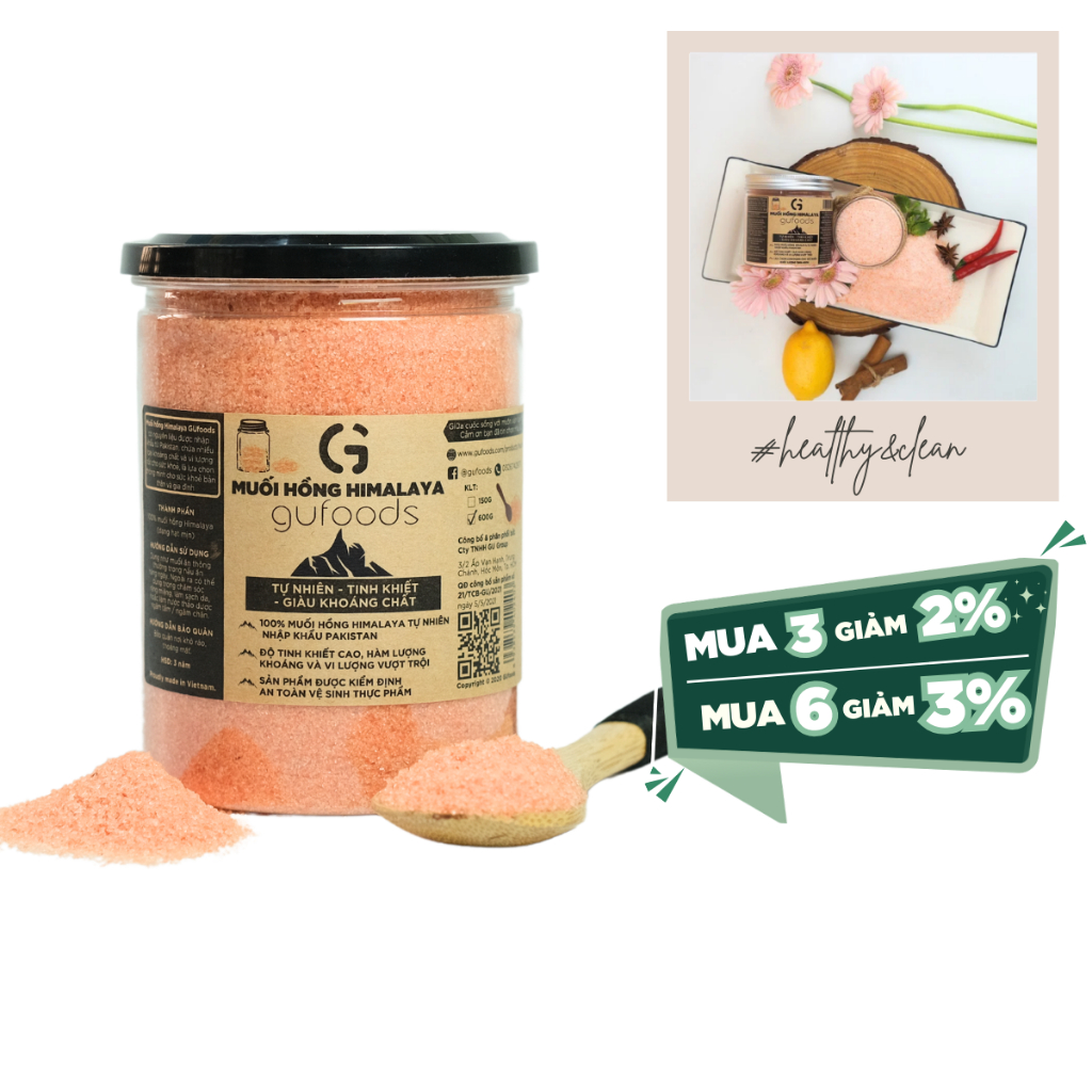 Muối hồng Himalaya GUfoods (dạng hạt mịn) - Tự nhiên, Giàu khoáng chất, Eat clean (100g/400g)