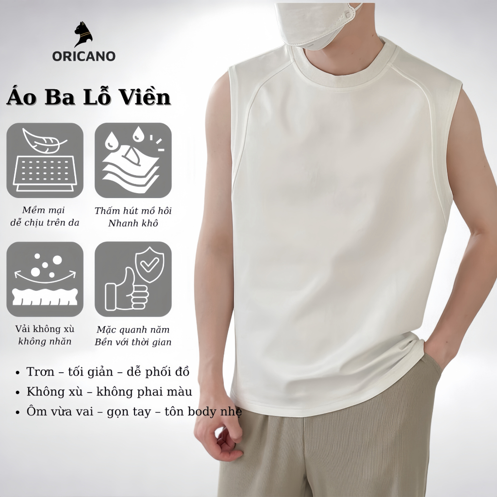 Áo ba lỗ thể thao nam Oricano basic form rộng cotton phiên bản Premium thấm hút khử mùi hôi tốt TT02