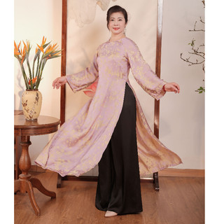 Set áo dài cách tân tuổi trung niên dáng suông che khuyết điểm họa tiết sang trọng chất liệu mềm mát