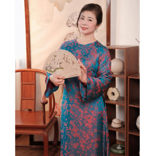 Set áo dài cách tân tuổi trung niên dáng suông che khuyết điểm họa tiết sang trọng chất liệu mềm mát