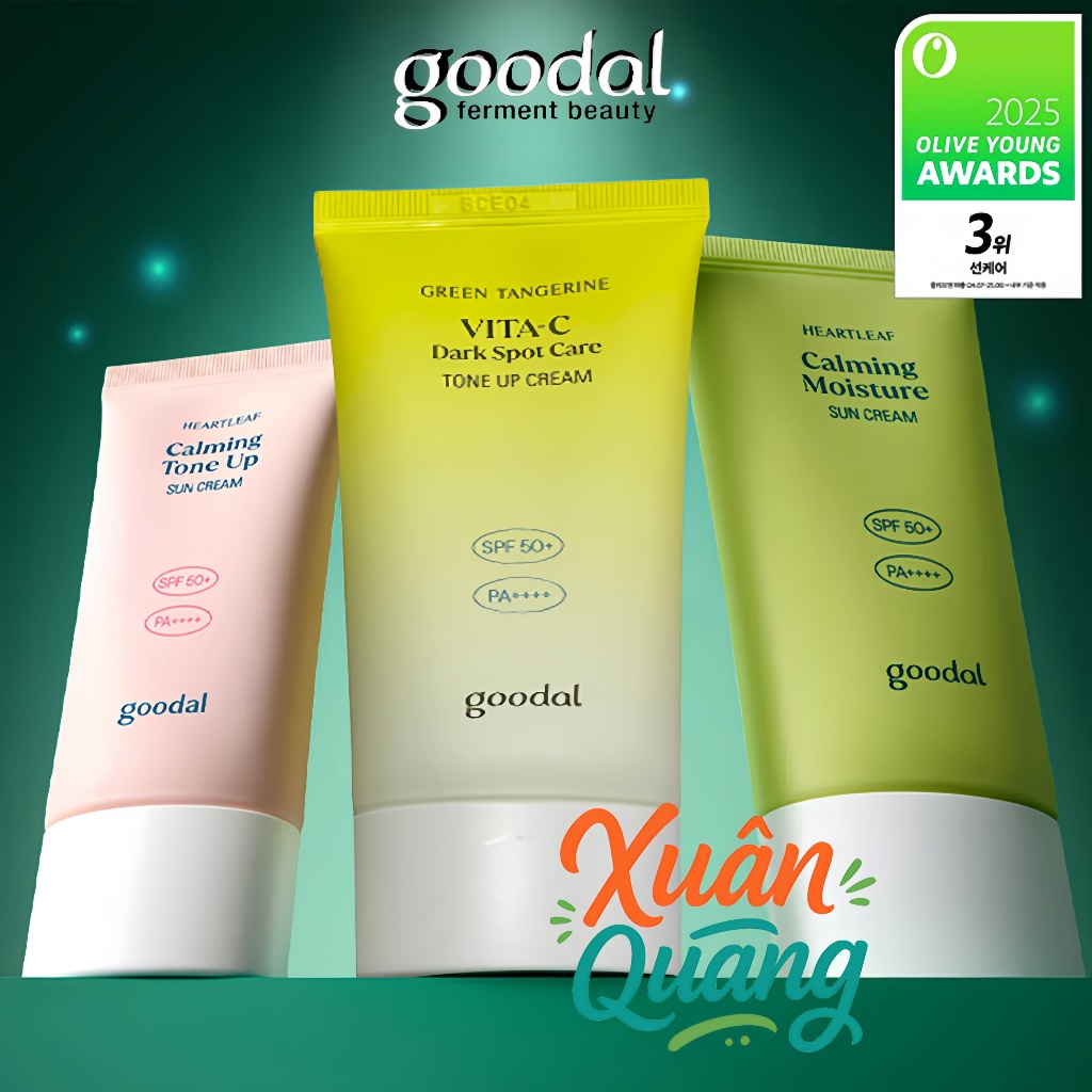 Kem chống nắng làm dịu độ ẩm GOODAL Heartleaf 50ml / VC Tone Up Suncream / Calming Tone Up Sun cream