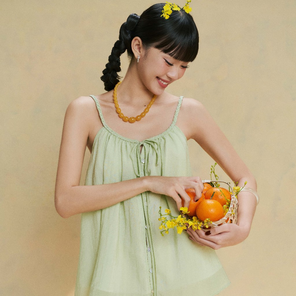 [SUMMER] DOTTIE - Áo kiểu 2 dây thắt bím - Xanh lá - T1177