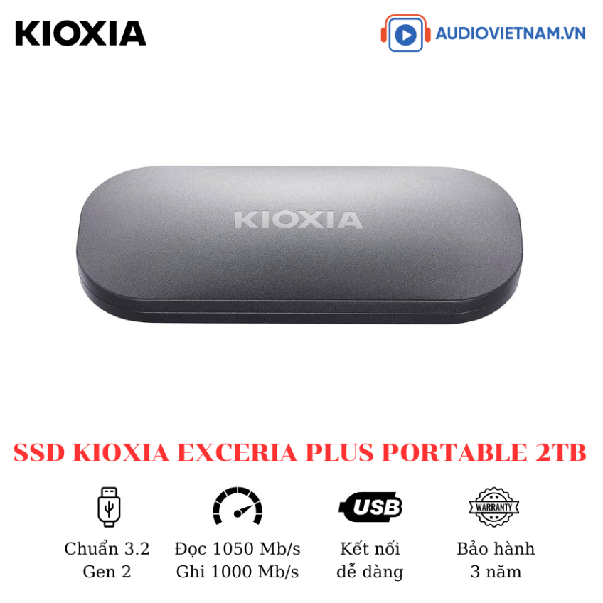 Ổ cứng gắn ngoài SSD KIOXIA 2TB EXCERIA PLUS Portable - Chính hãng
