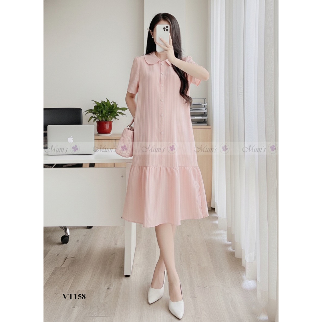 Váy bầu hè thiết kế Mum's shop chất đũi gân mát nhẹ, dáng babydoll trẻ trung cho nàng bầu