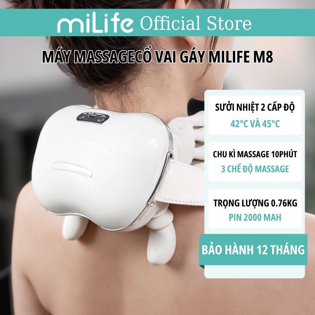Máy massage cổ vai gáy miLife M8, chườm nóng 2 cấp 45 độ, 3 chế độ bóp