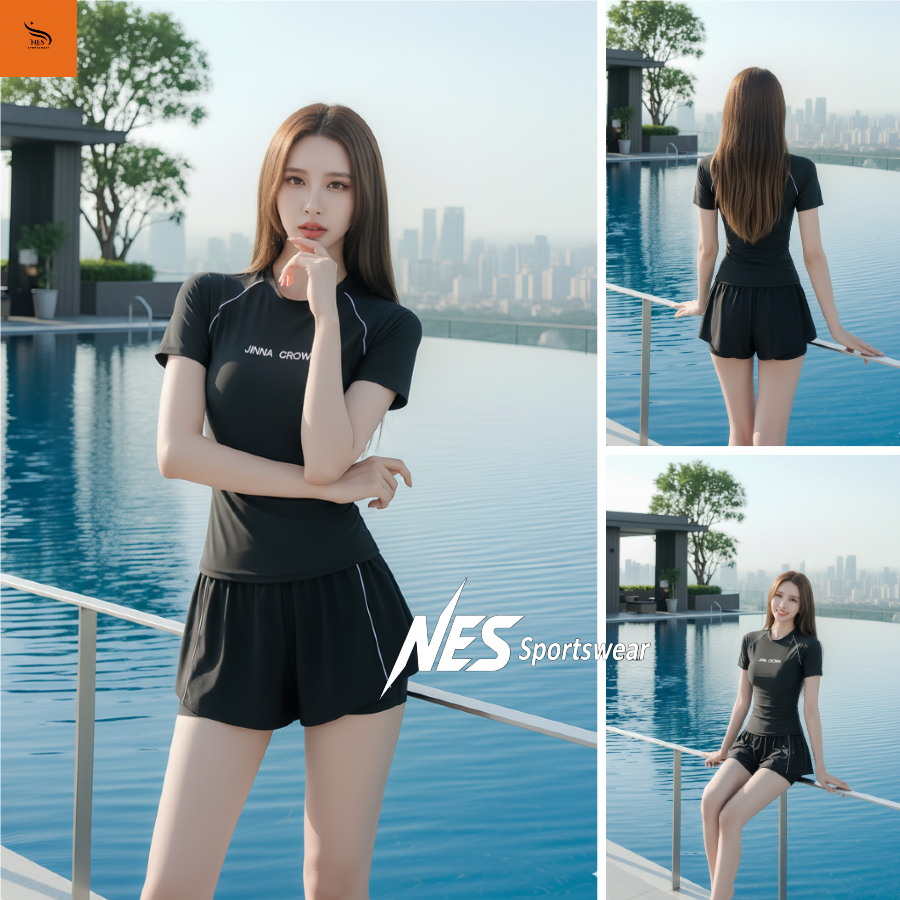 (MLXL) BIKINI NES Đồ bơi nữ 2 mảnh tay ngắn, Quần  2 Lớp Kín Đáo Phong Cách Thể Thao Năng Động NS009