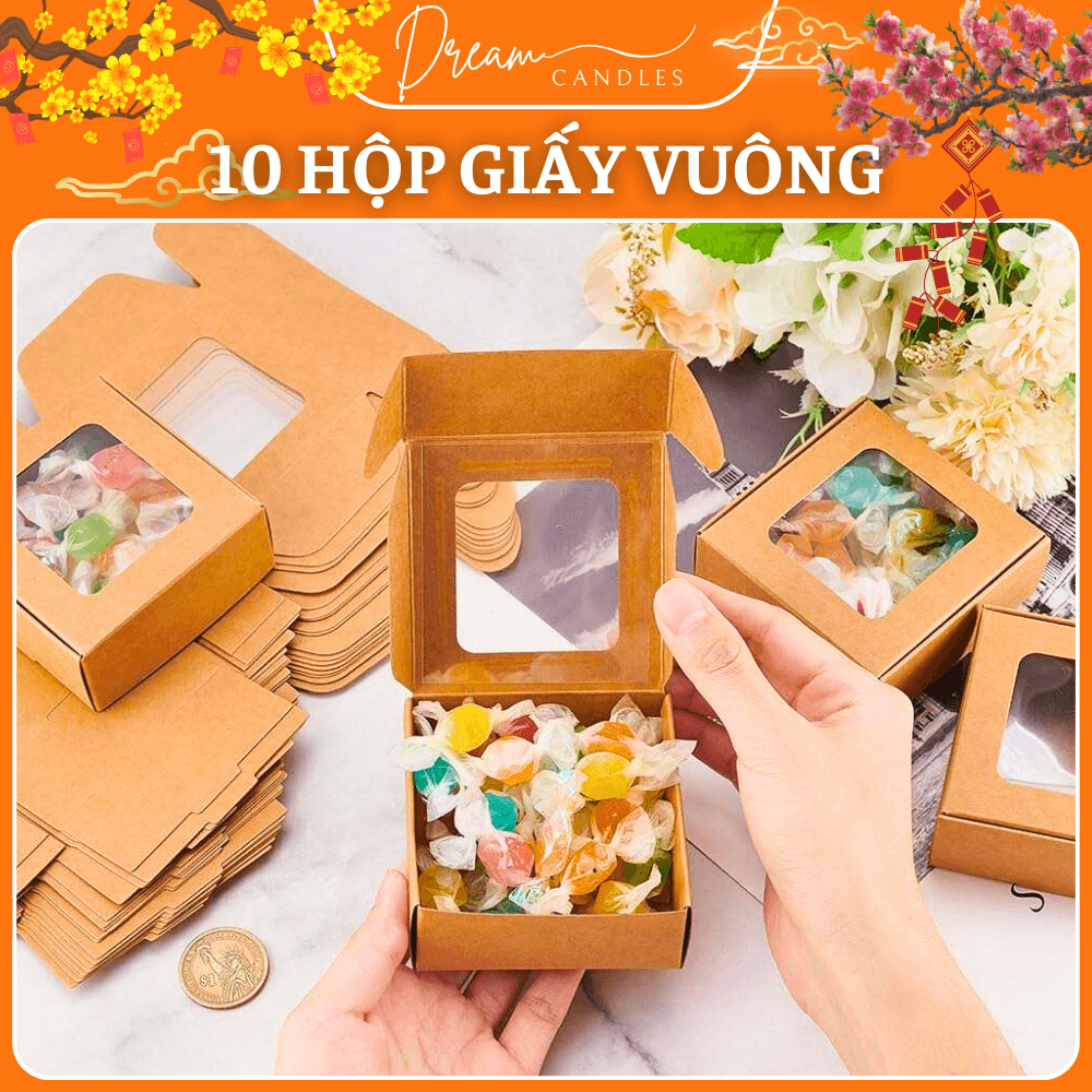 [SET 10] Hộp Giấy Kraft Có Mặt Kính đựng quà tặng, nến tealight, trang sức vòng tay phong thủy, ...