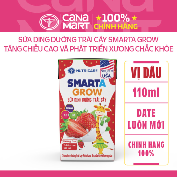 Thùng 48 hộp sữa dinh dưỡng trái cây Nutricare Smarta Grow dinh dưỡng cho trẻ thấp còi (110ml)