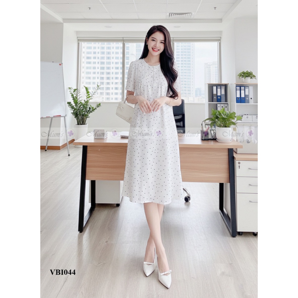 Váy xinh Mum's Shop VBI044 Váy chấm bi thiết kế, thanh lịch cho mẹ bầu mặc đi chơi, đi làm
