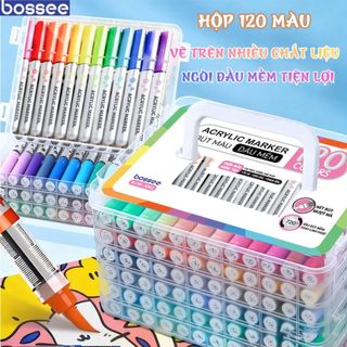 Màu Marker Acrylic Tươi Sáng Bossee, Đầu Mềm, Hộp Nhựa Xếp Tầng Tiện Lợi, Màu Sắc Tươi Sáng, An Toàn