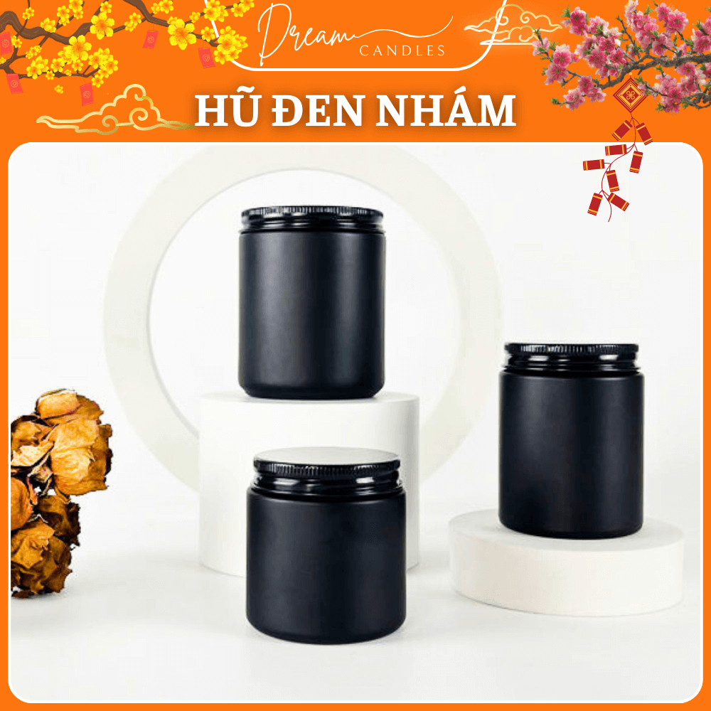 Hũ Thủy Tinh Đen Nhám 120/250ml Có Nắp – Hũ Đựng Nến Handmade, Ly Làm Nến Quà Tặng | Dream Candles