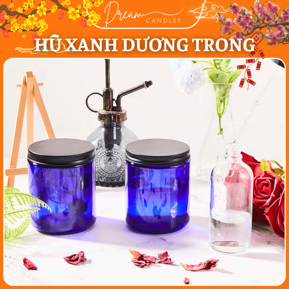 Hũ Thủy Tinh Xanh Dương 120/250ml Có Nắp – Hũ Đựng Nến Handmade, Ly Làm Nến Quà Tặng | Dream Candles