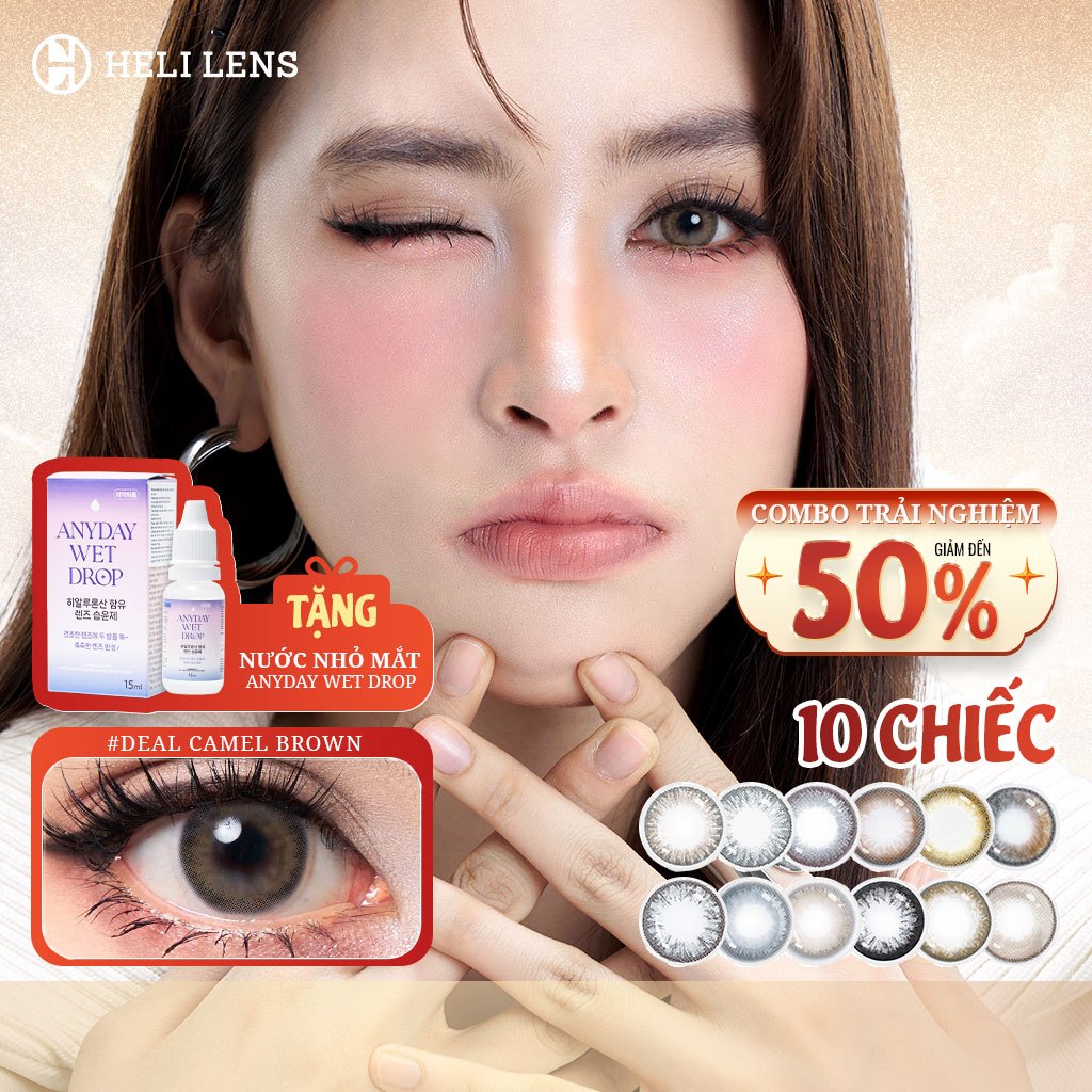 [10 CHIẾC LENS 1 NGÀY] Kính Áp Tròng Heli Lens 1 Ngày 12 Màu Trendy Hạn Chế UV An Toàn Êm Nhẹ Mát 0 