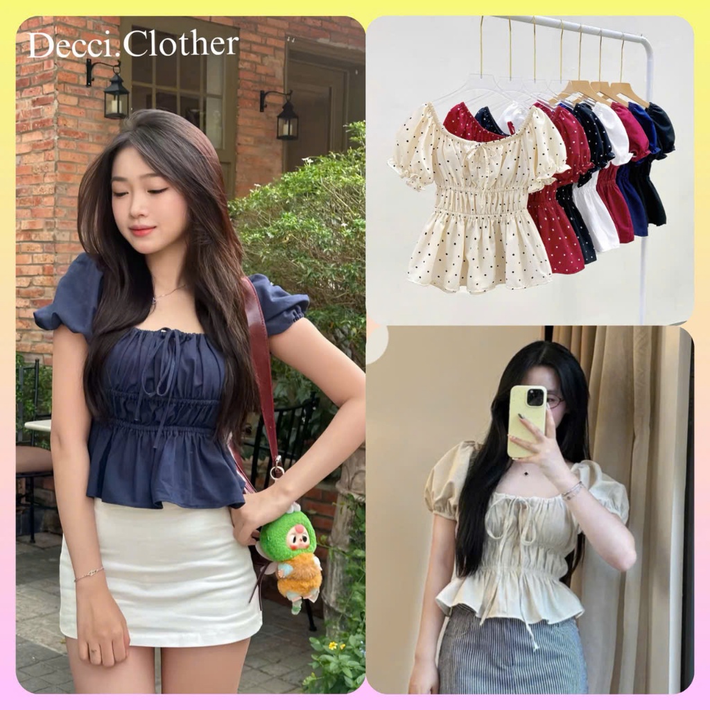 [HÀNG CAO CẤP] Áo Nữ Babydoll ngắn tay kiểu tay phồng vải chéo hàn cao cấp hottrend 2026-Decci.clother
