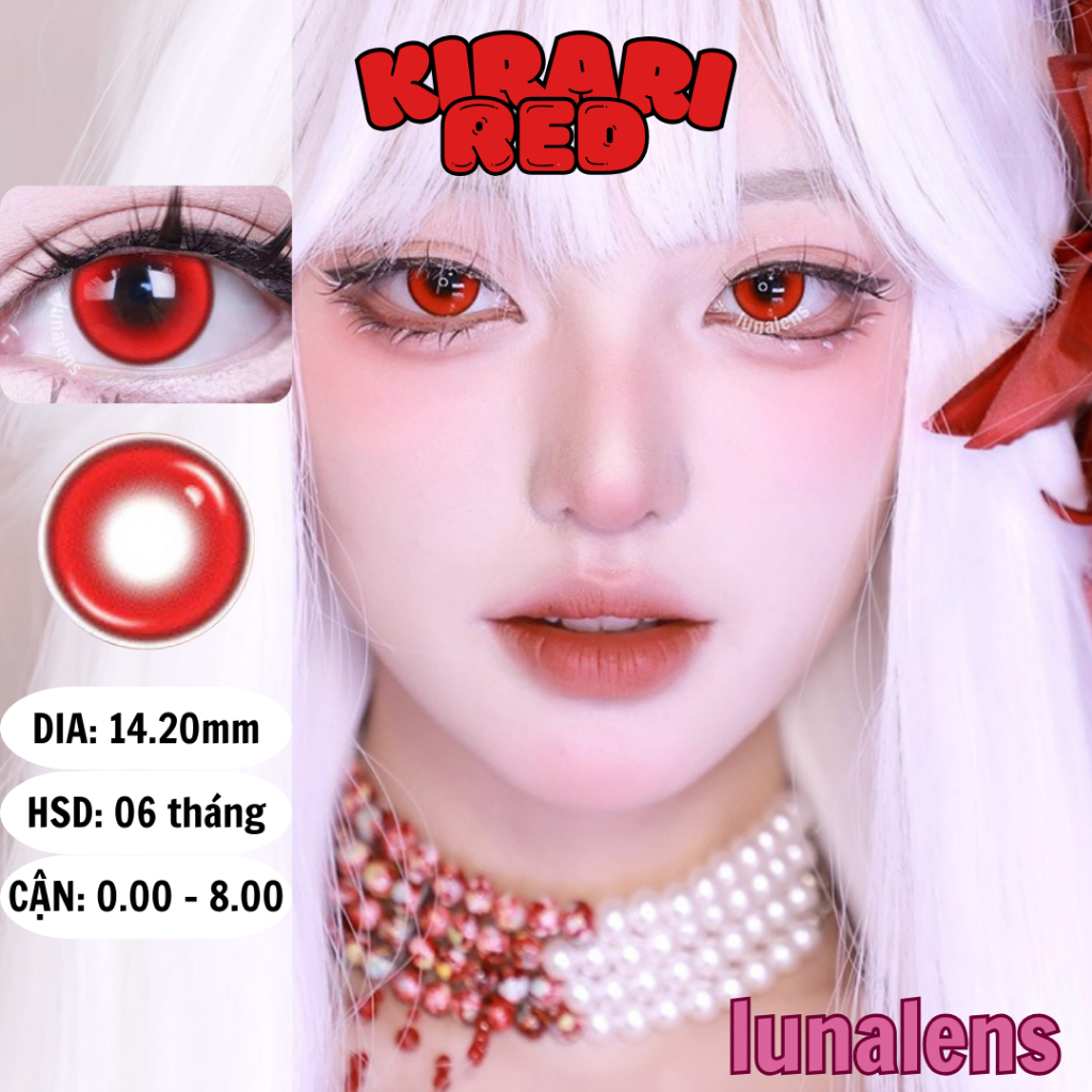 [SẴN] MỘT ĐÔI KÍNH ÁP TRÒNG ĐỎ COSPLAY CÓ VIỀN GIÃN 14.20mm KIRARI RED NEZUKO KURUMI MAKIMA ITACHI Z