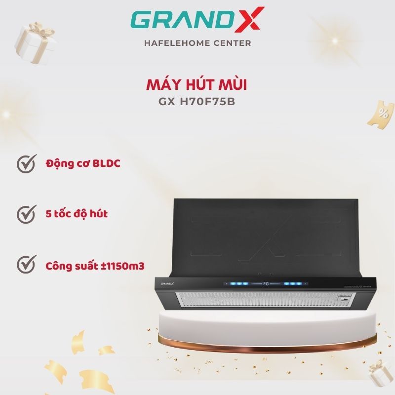 Máy hút mùi âm tủ GrandX GX H70F75B(GX H70F75SB) - Công Suất Mạnh, Êm Ái