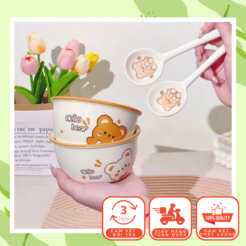 [2 Bát 2 Thìa] Bộ 2 Bát Sứ Kèm 2 Thìa Nhiều Hình Cute, Set Bát Sứ Dễ Thương Kèm Thìa Cho Bé
