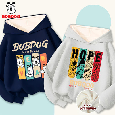 Áo hoodie lót lông bé trai BOBDOG, áo ấm mùa đông cho bé chất nỉ nhung dày dặn in hình hope cute