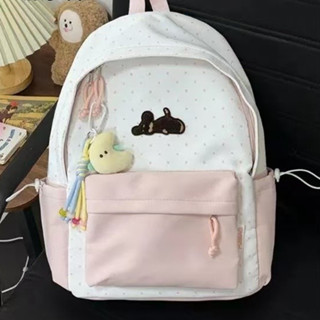 Ba lô chấm bi dễ thương dung tích lớn màu sắc dopamine phù hợp cho học sinh trung học cơ sở và trung học phổ thông ba lô