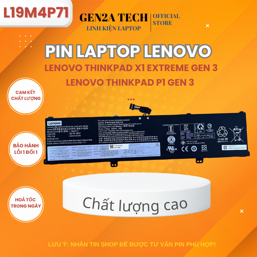 Pin Laptop Lenovo Thinkpad X1 Extreme Gen 3, P1 Gen 3 - Mã L19M4P71 L19C4P71 L19L4P71 - Hàng Mới Chấ