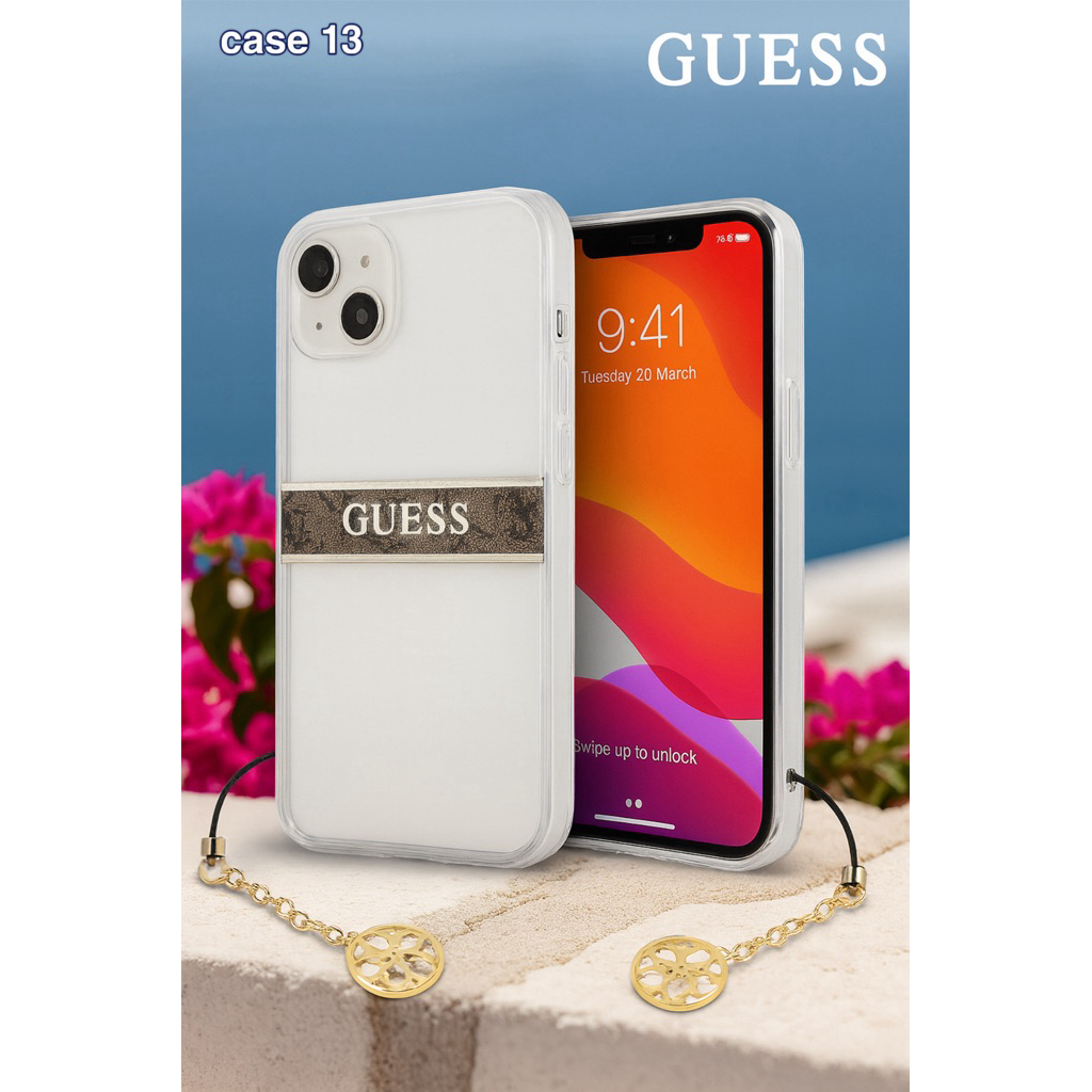 ốp điện thoại 13 thường Guess nhựa trong và dây charm