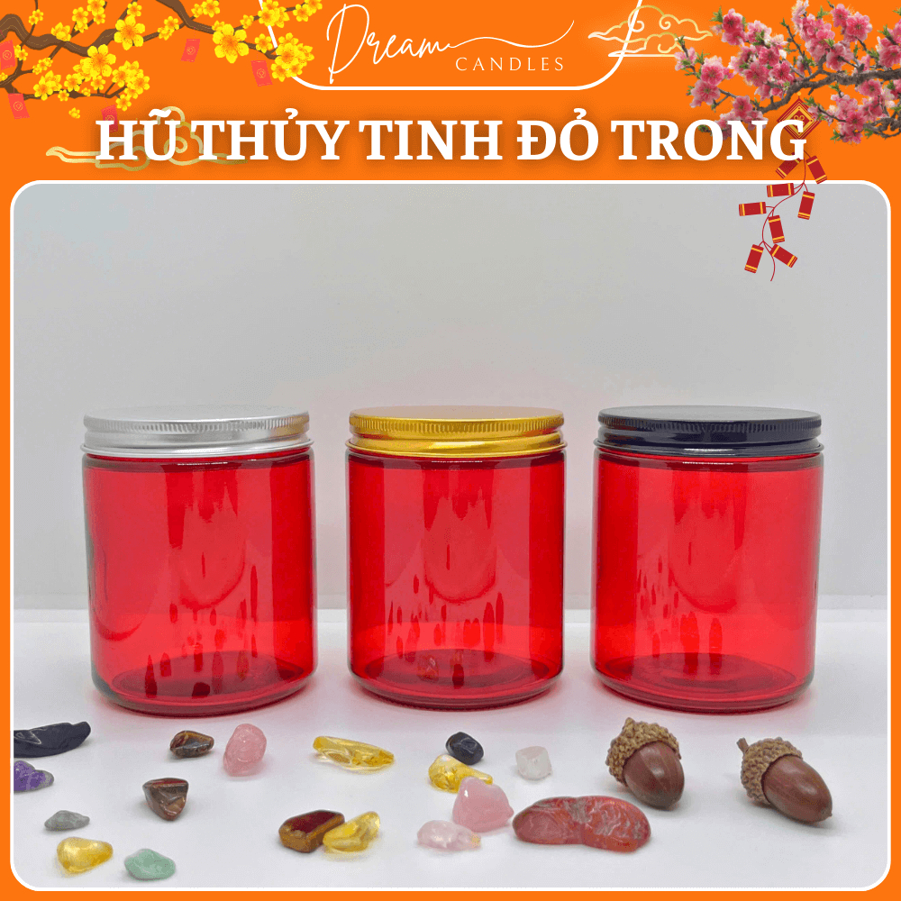 Hũ Thủy Tinh Đỏ Trong 120/250ml Có Nắp – Hũ Đựng Nến Handmade, Ly Làm Nến Quà Tặng | Dream Candles