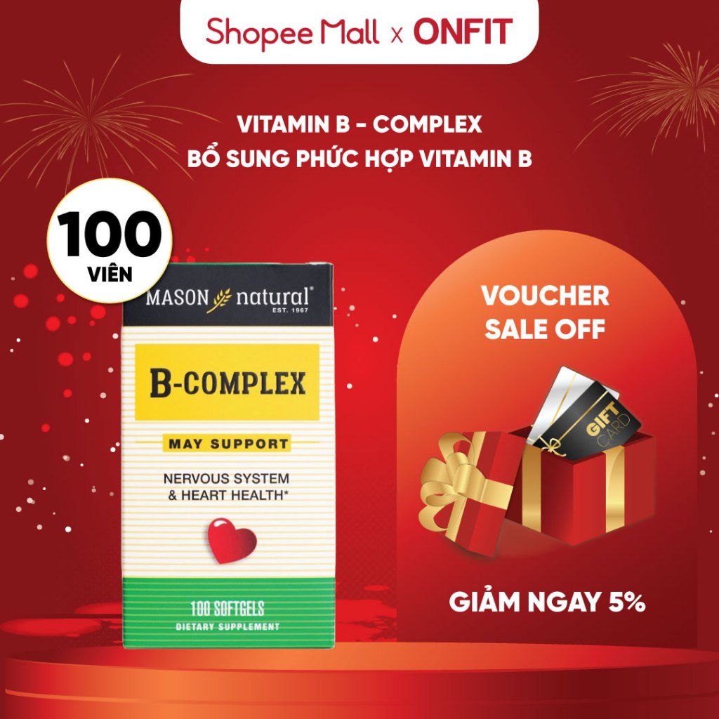 Viên Uống Vitamin Nhóm B Mason Natural B-Complex (100 Viên) Tăng Cường Sức Khỏe, Hỗ Trợ Tóc | ONFIT