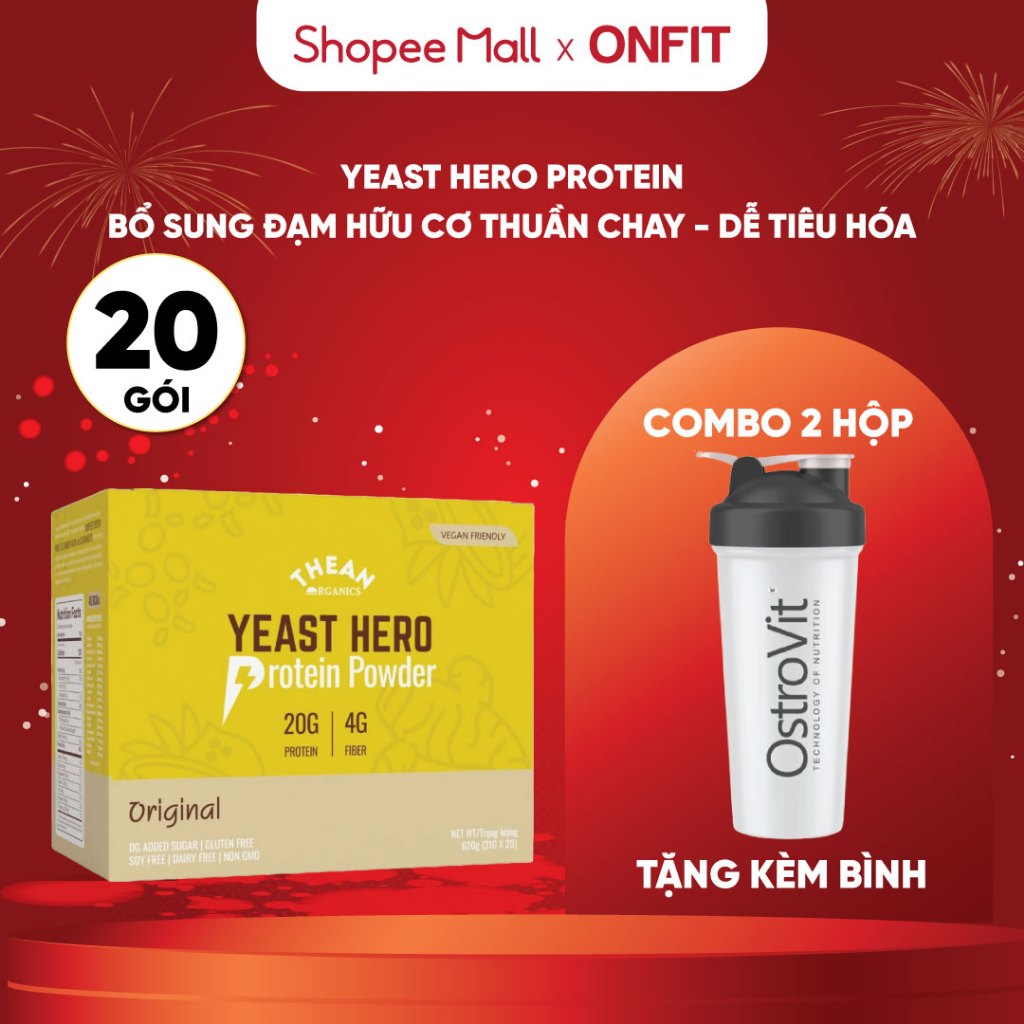 Bột đạm Yeast Hero Protein Hộp 620g (20 gói x 31g) The An Organics, Bột Đạm Lên Men Thuần Chay