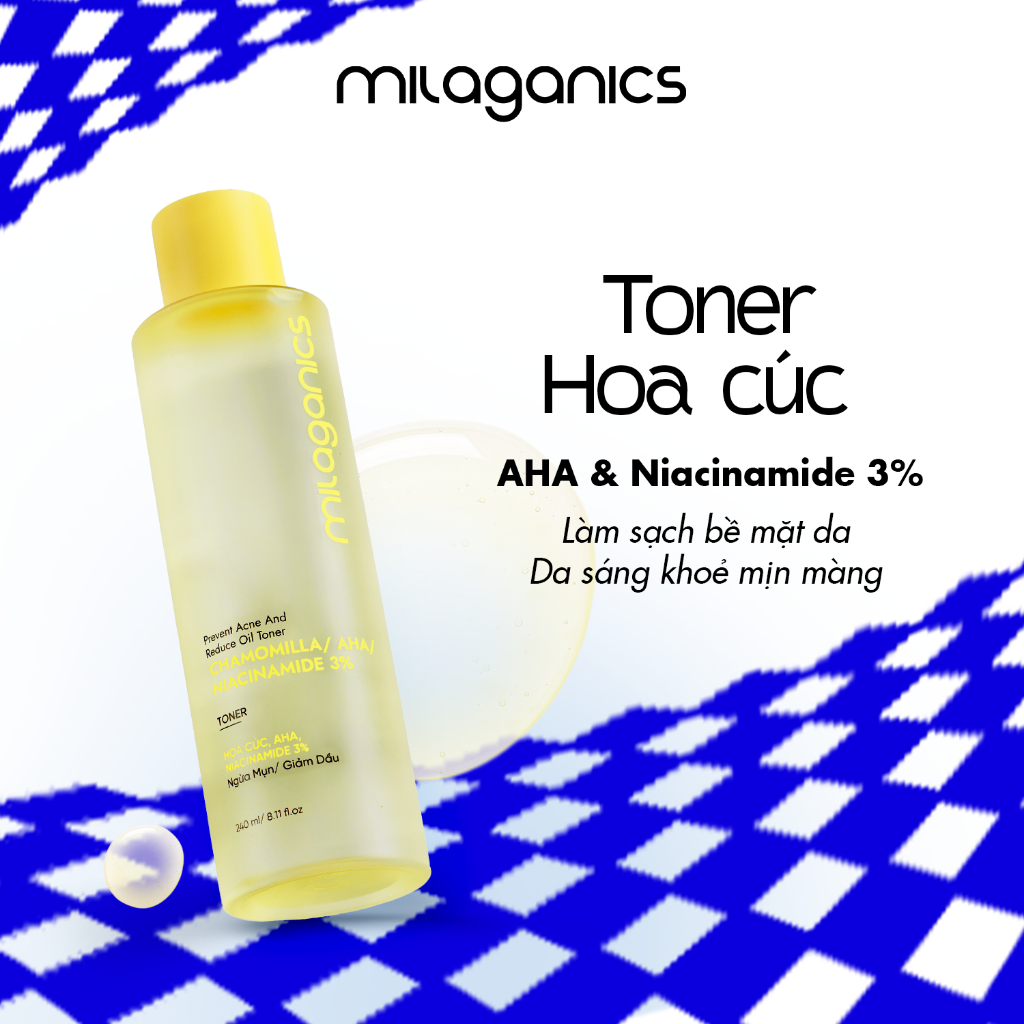 [DEAL GIỚI HẠN] Toner hoa cúc MILAGANICS dưỡng ẩm Nia 3% toner giảm mụn kiềm dầu da dầu mụn 240ml