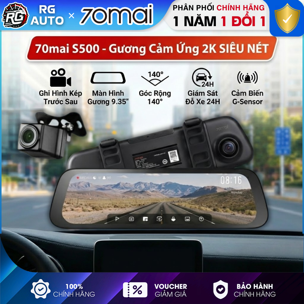 Camera Hành Trình 70mai S500 – Ghi Hình 2 Kênh HDR 3K, Màn Hình Cảm Ứng 9.35, Giám Sát Đỗ Xe 24H