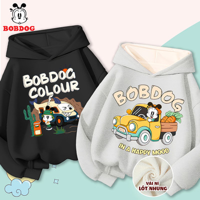 Áo hoodie lót lông bé trai BOBDOG, áo thu đông cho bé chất nỉ nhung in hình ô tô ngộ nghĩnh