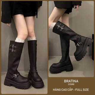 Giày bốt da xịn thể thao nữ cổ cao cá tính phối màu retro trẻ trung Hàn quốc HA028 - BRATINA SHOP
