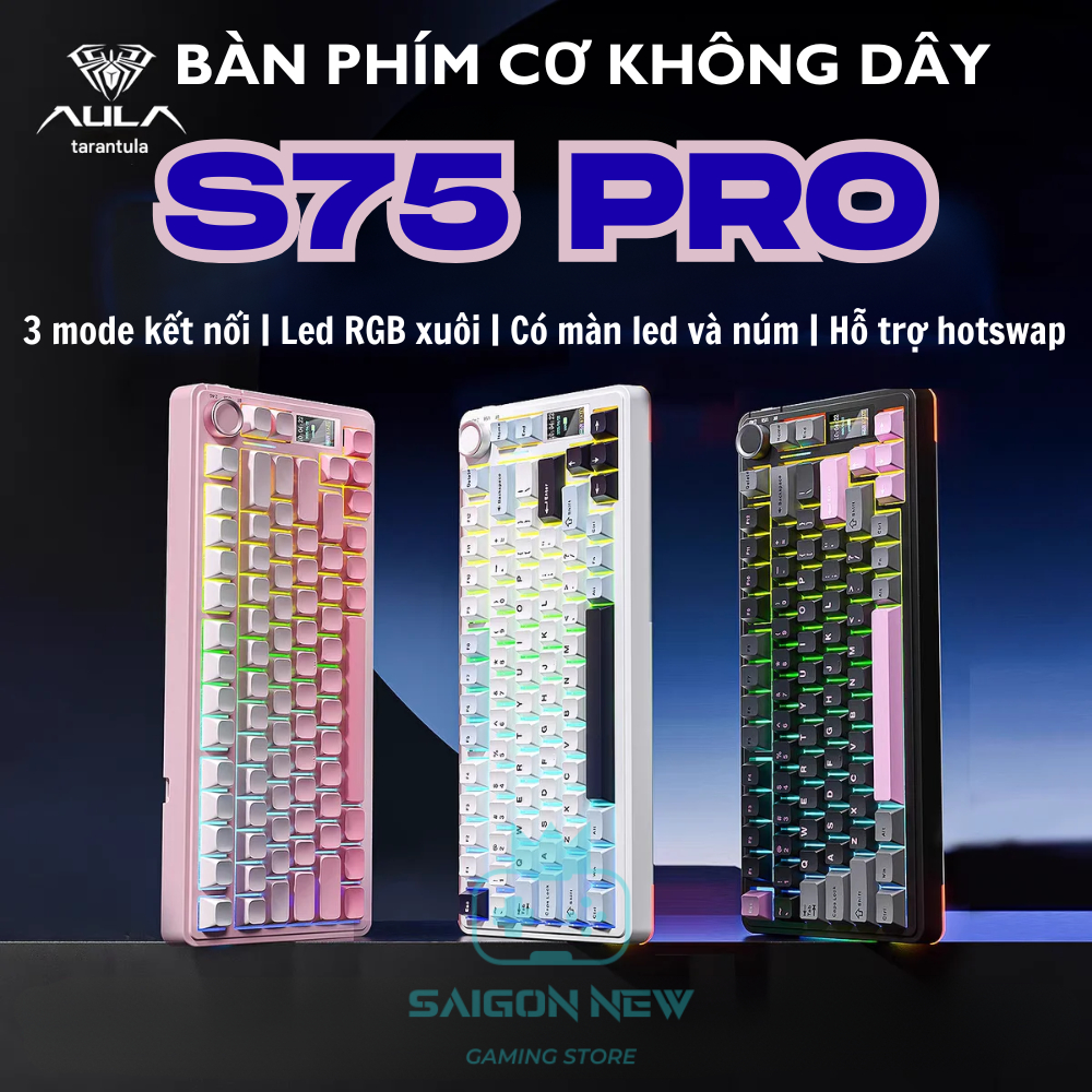 Bàn phím cơ không dây AULA S75 PRO bluetooth 3 mode - Có màn LCD - LED RGB - Bảo hành 12 tháng | BigBuy360 - bigbuy360.vn