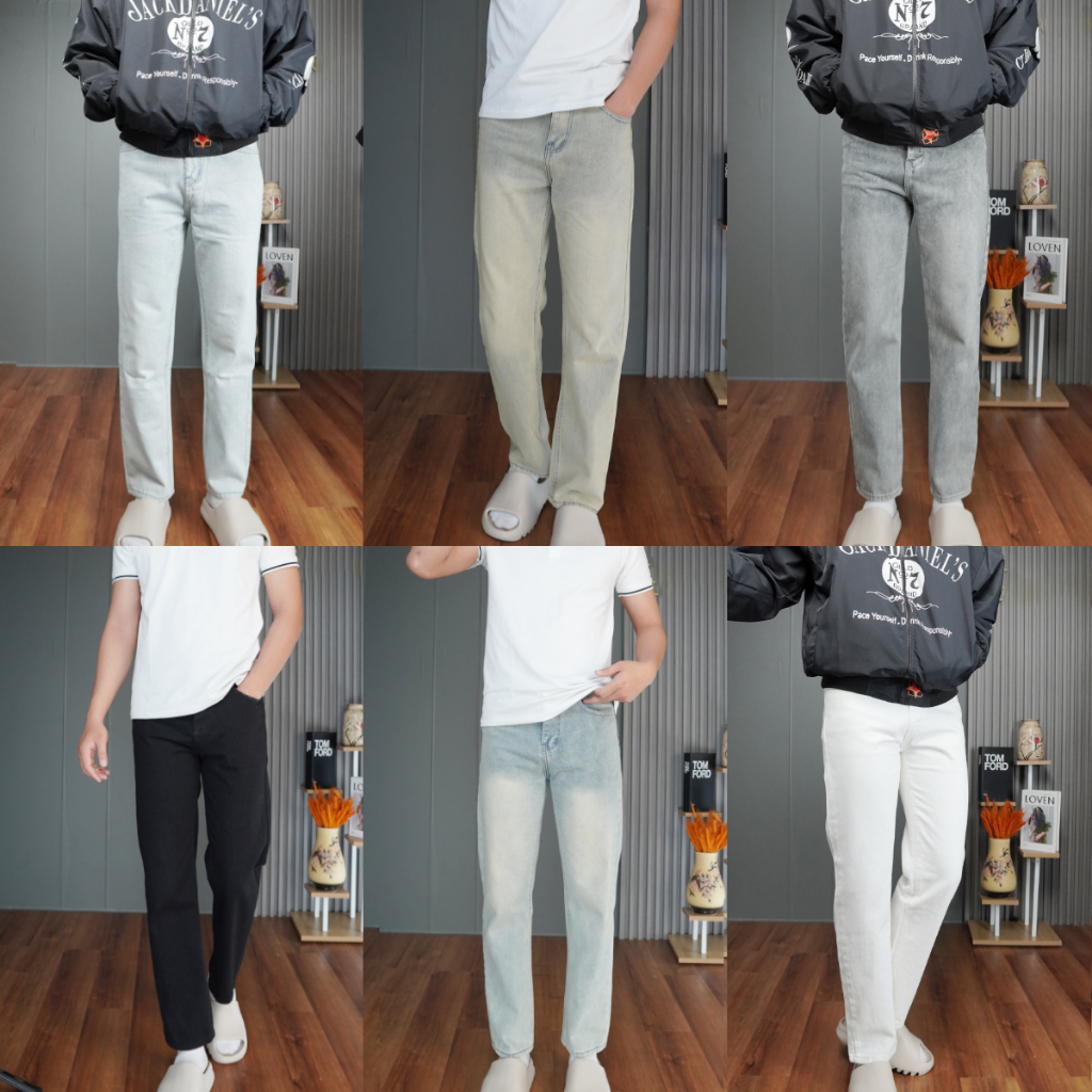 Quần jean nam ống suông trơn nhiều phối màu phong cách high street