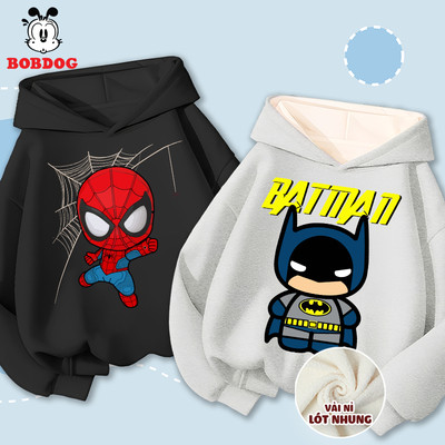 Áo hoodie lót lông bé trai BOBDOG áo ấm bé trai chất nỉ nhung ấm áp in hình người nhện, người dơi