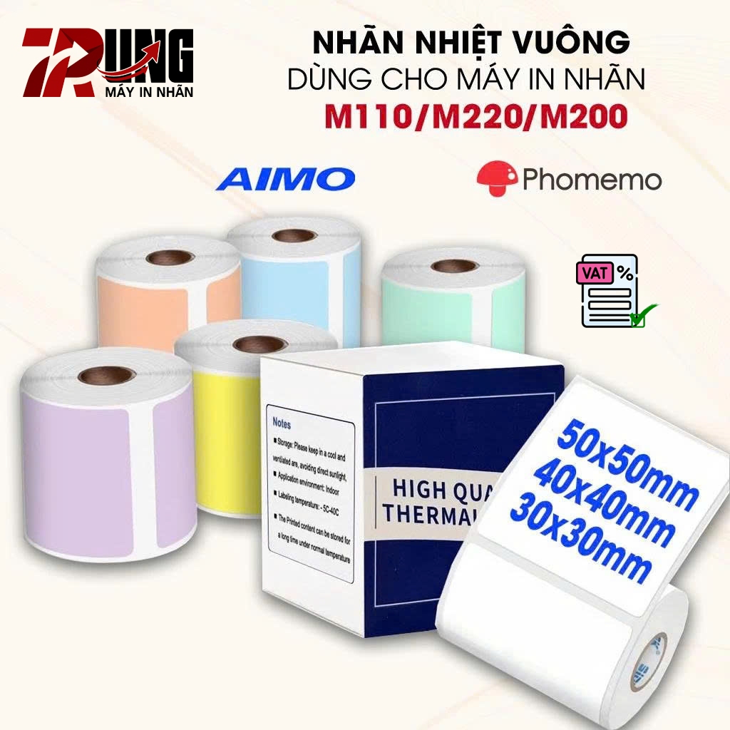 Nhãn In Hình Vuông Nhiều Màu Dùng Cho Máy In Nhãn AIMO/Phomemo M110/M200/M220/M102
