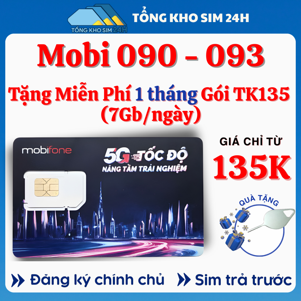 Sim Mobifone 4G Đầu Cổ 09, Sim Data Gói TK135 7GB/Ngày, 135K/Tháng, Tặng Miễn Phí Tháng Đầu