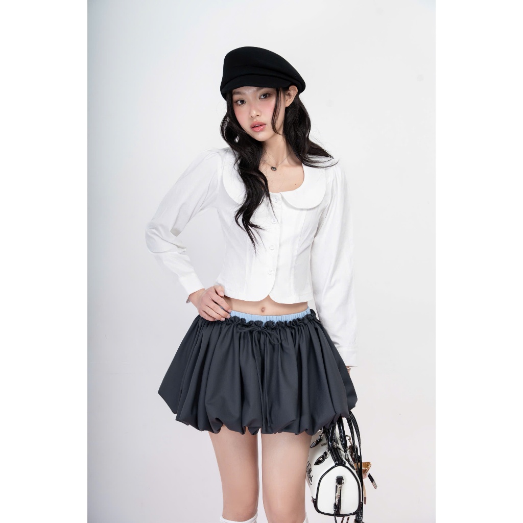 Áo sơ mi trắng cổ sen tay lửng Fiona Top - HOO DESIGN