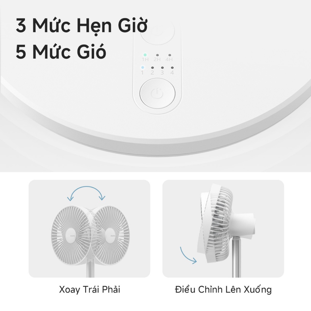 Quạt bàn JisuLife, pin 8000mAh, dùng 28h, sạc được, có thể kéo dài, quạt sàn đứng | BigBuy360 - bigbuy360.vn