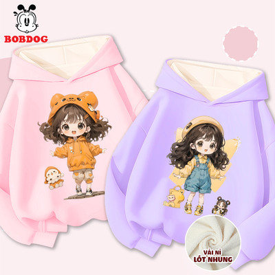 Áo hoodie cho bé gái BOBDOG, áo ấm mùa dồng bé gái chất nỉ nhung dày ấm in hình cô gái cute