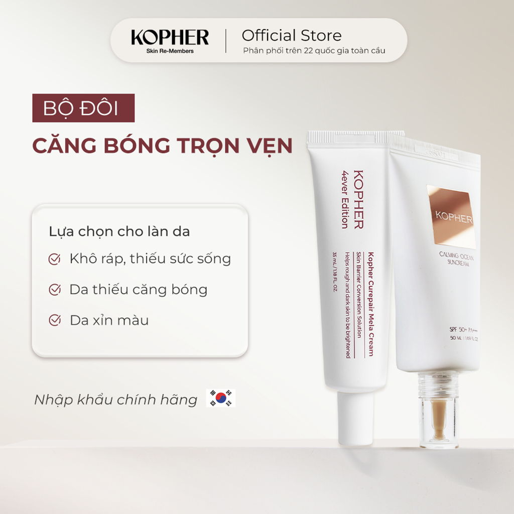 Combo căng bóng trọn vẹn kem chống nắng Kopher Calming Ocean Suncream và kem dưỡng nâng cơ Kopher Cu