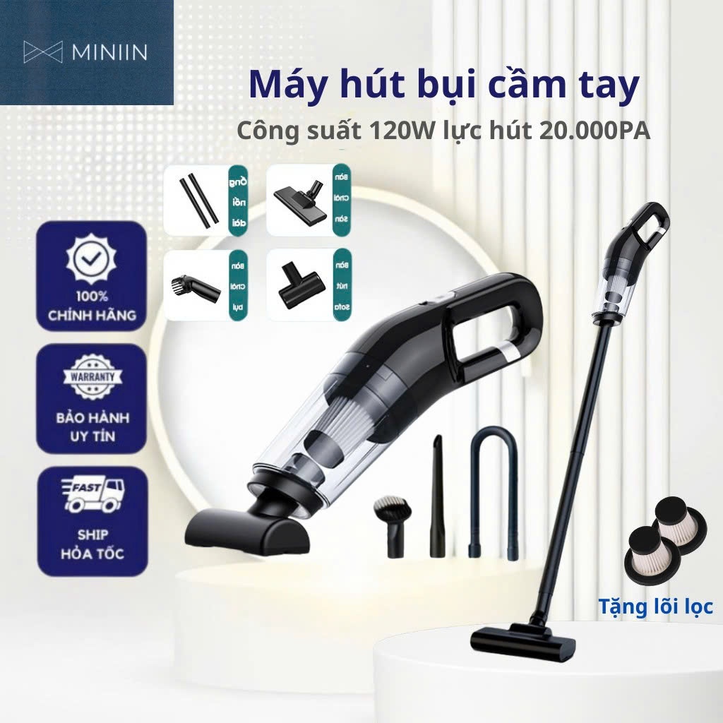 Máy Hút Bụi Không Dây Cầm Tay Miniin Thiết Kế Nhỏ Gọn, Đa Năng, Dành Cho Gia Đình Tặng 2 Lõi Lọc