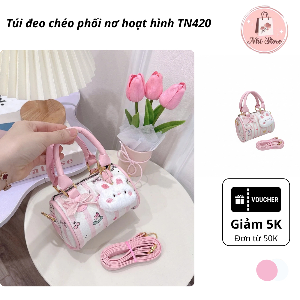 Túi xách nữ mini dáng trống phối nơ Nhi Store đeo chéo xách tay TN420