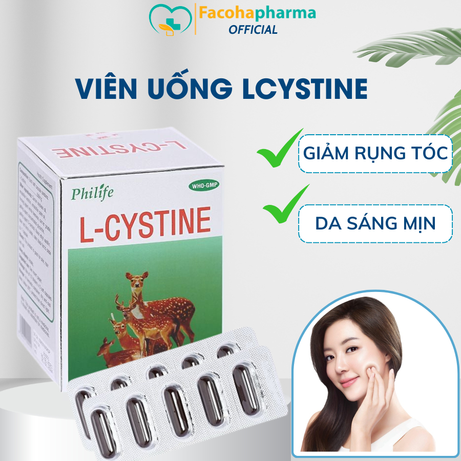 Viên uống L cystine trắng da ngăn ngừa rụng tóc ngừa nám bổ sung làm đẹp da, giảm rụng tóc giúp móng chắc khỏe 60 viên