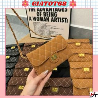 Túi cầm tay đeo chéo dáng ví sang chảnh da lộn túi mini trần trám khóa vặn Giatot68 114